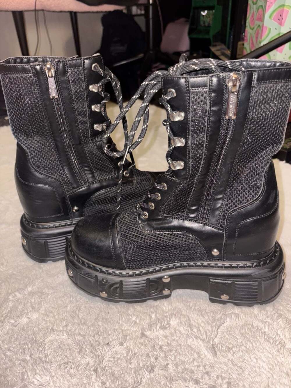 Gothic Cape Robbin Platform Mesh Combat Boots